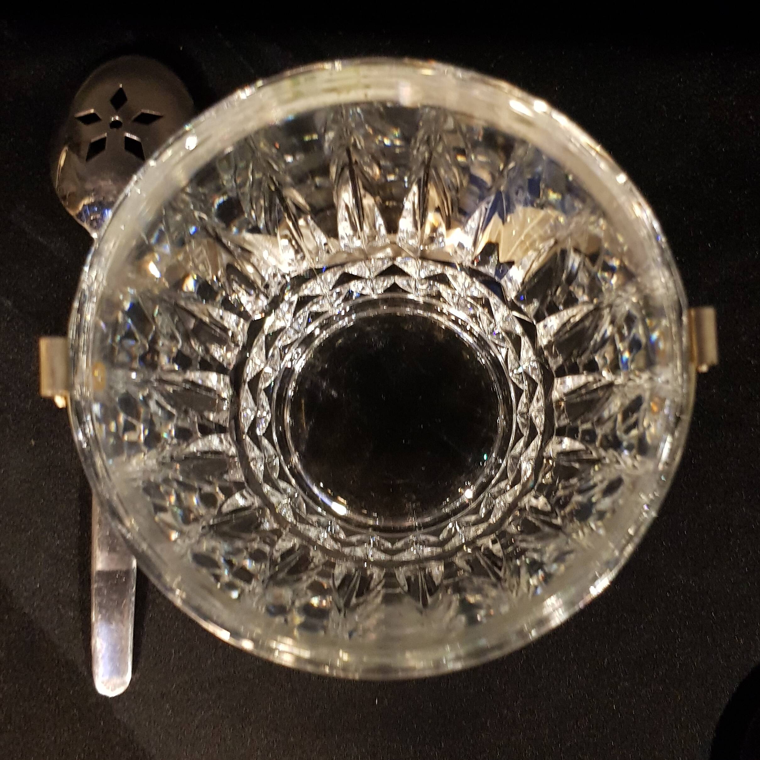 Crystal ice bucket and stainless steel spoon