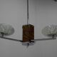 Art deco wood chrome and glass chandelier, 1940s, restored