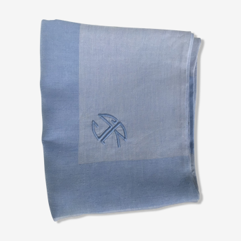 Nappe carrée bleue SR brodé main 174cm