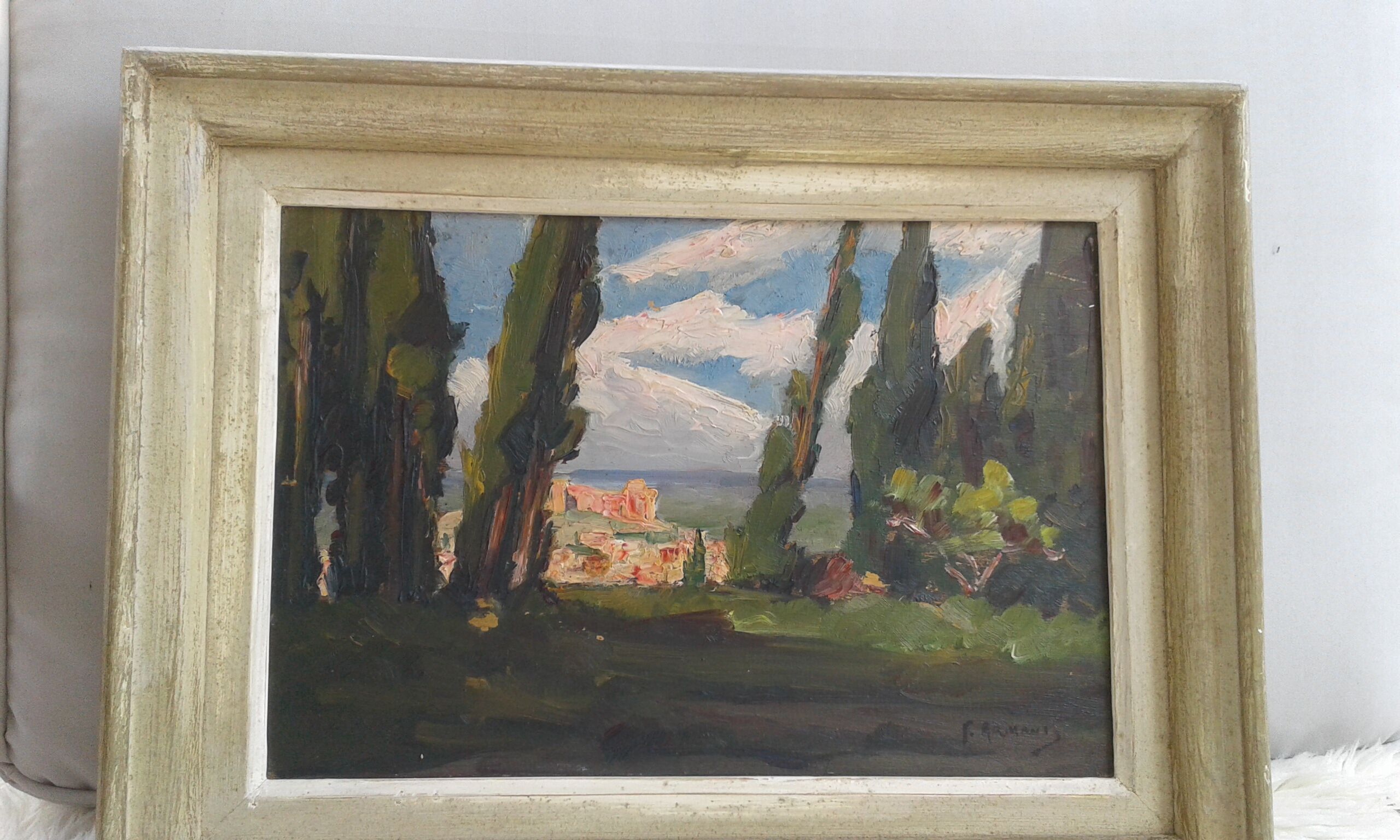 Tableau Ancien huile, paysage de Provence
