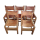 Lot of 5 Maison Regain chairs in solid elm natural leather 1960