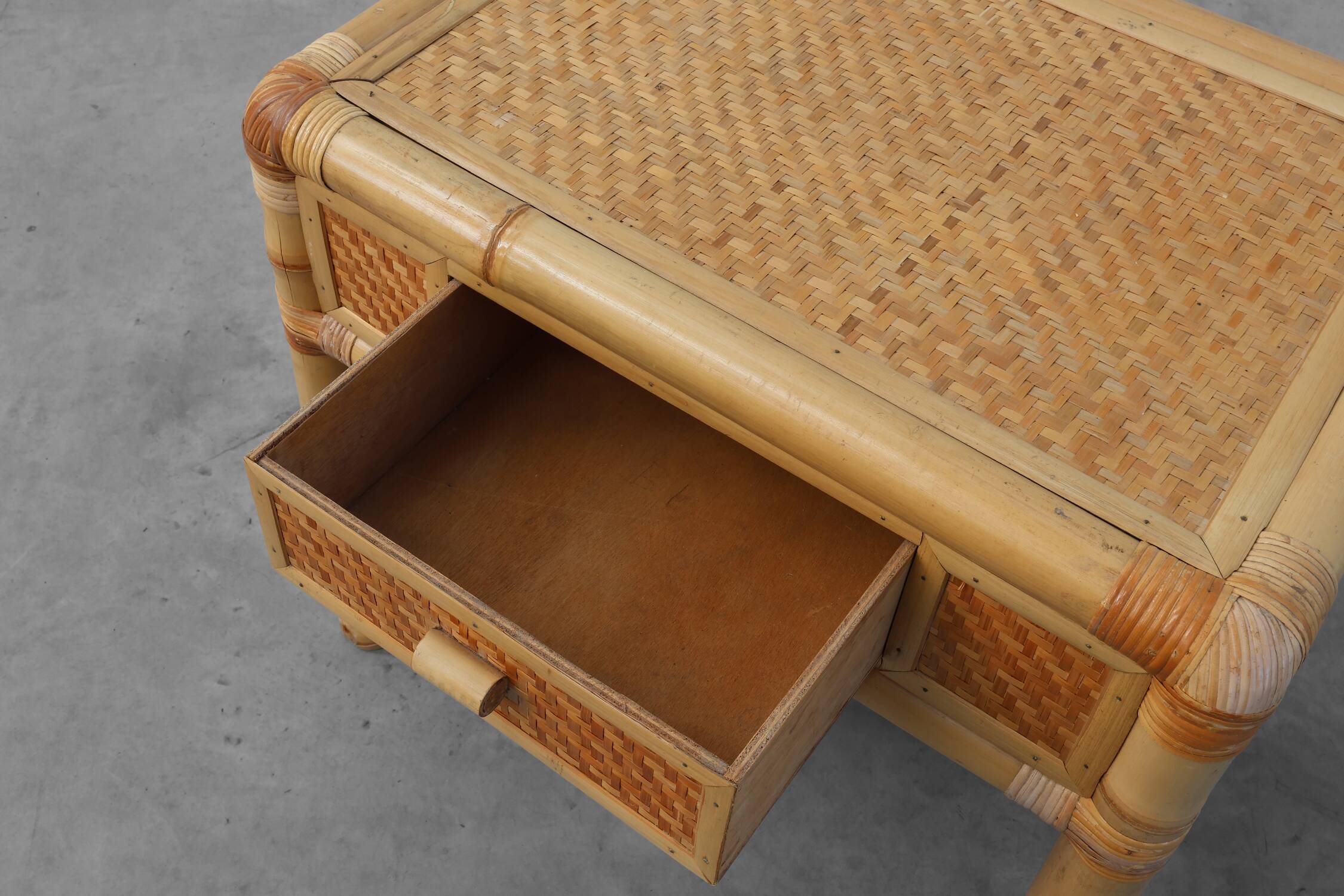 Italian 1970s bamboo and wicker chest of drawers or nightstand