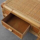 Italian 1970s bamboo and wicker chest of drawers or nightstand