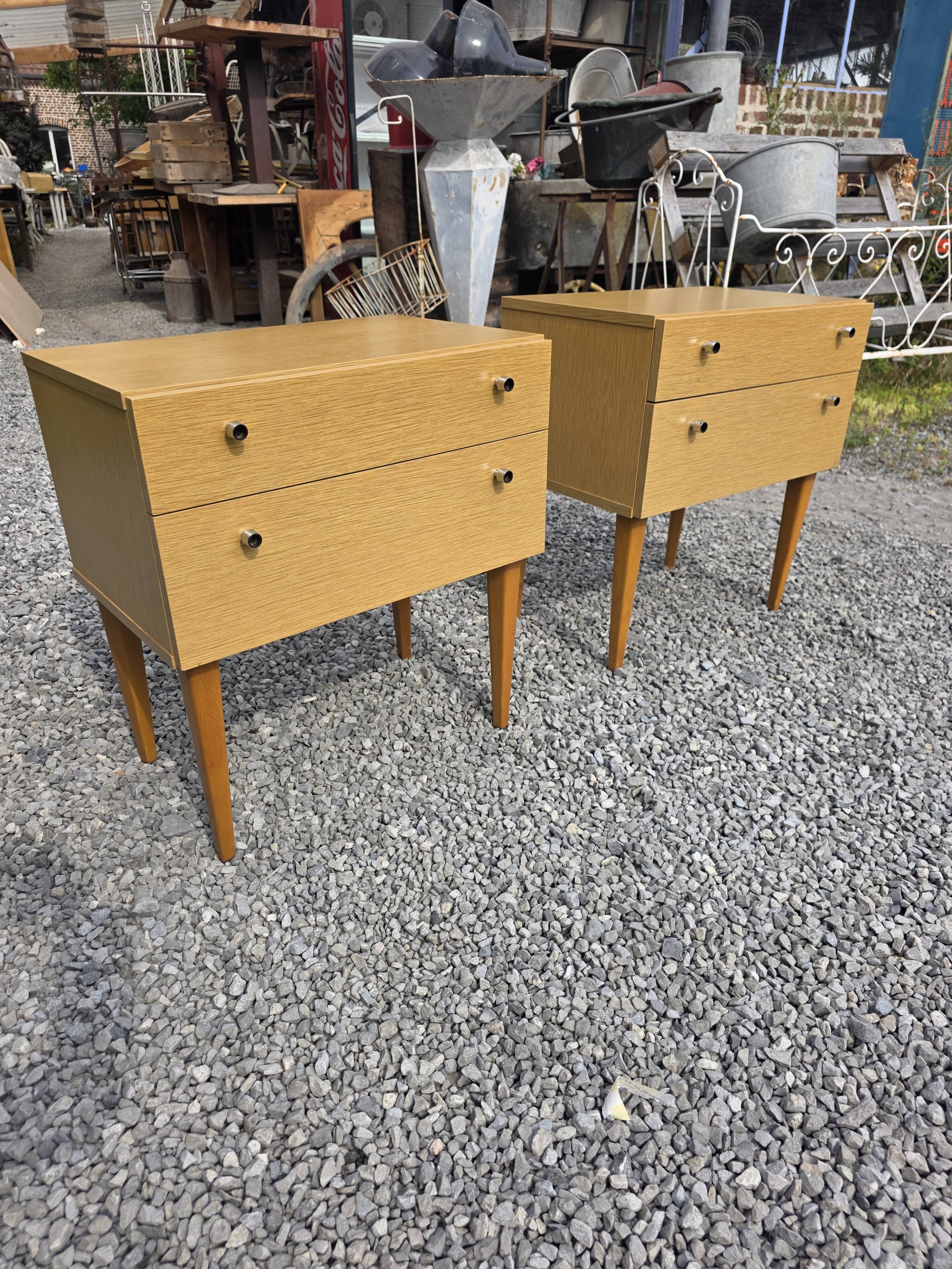 Pair of Scandinavian oak bedside tables from the 1960s.