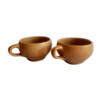 Set of 2 vintage Rhodaceram enamelled stoneware cups