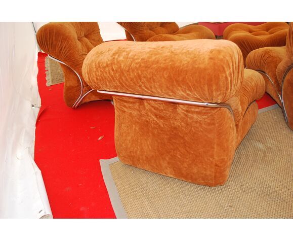 Set de 4 fauteuils vintage et pouf vintage