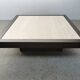 Table basse vintage travertin et bois design 1970