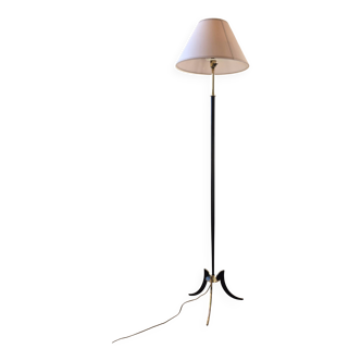 Lampadaire tripode années 50 en laiton avec abat-jour - design vintage DLG