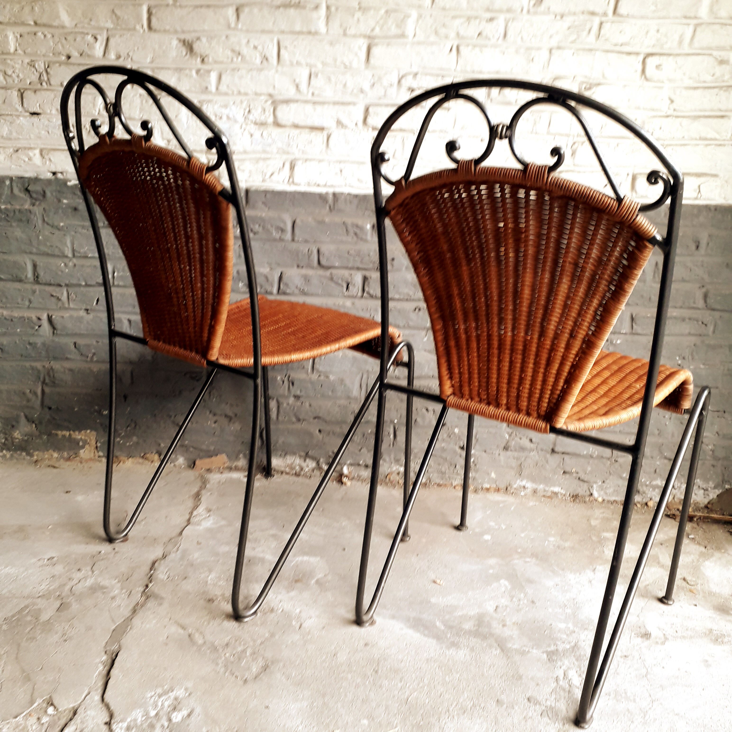 6 chaises rotin fer forgé vintage