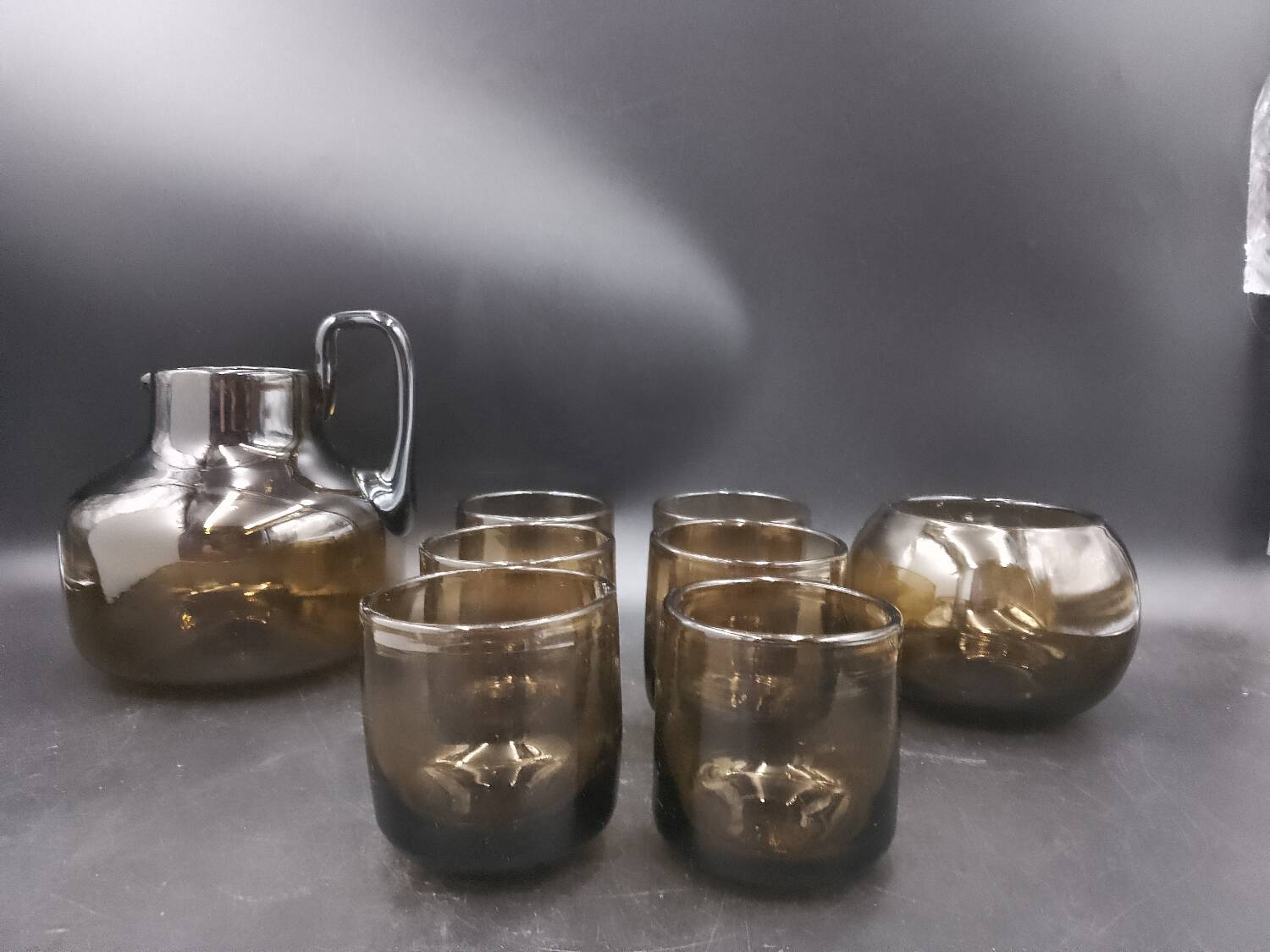 Claude Morin Dieulefit Orangeade Set Free Form Blown Glass 1970