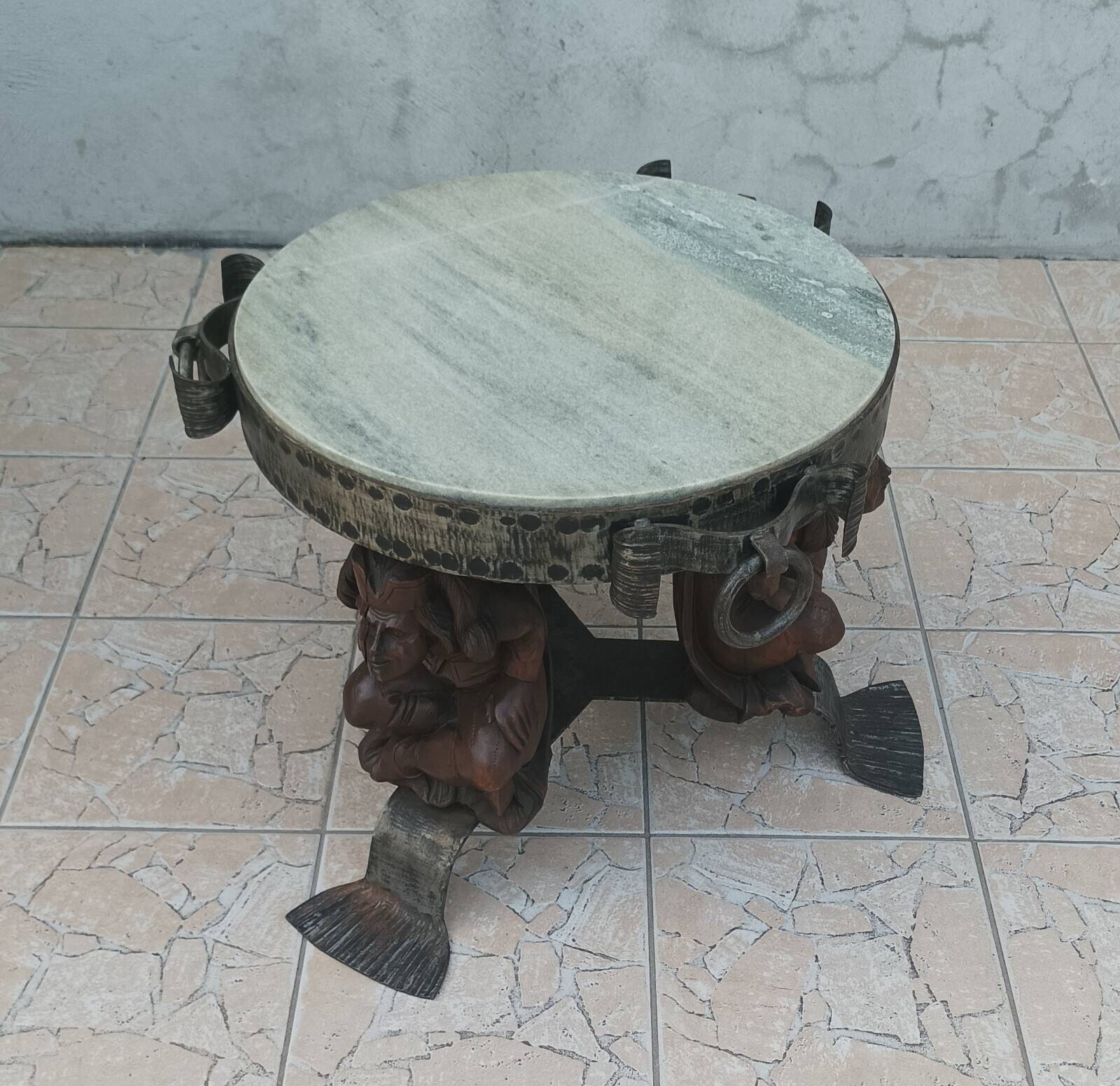 Jean-maurice rothschild (1902-1999) coffee table in wrought iron and marble
