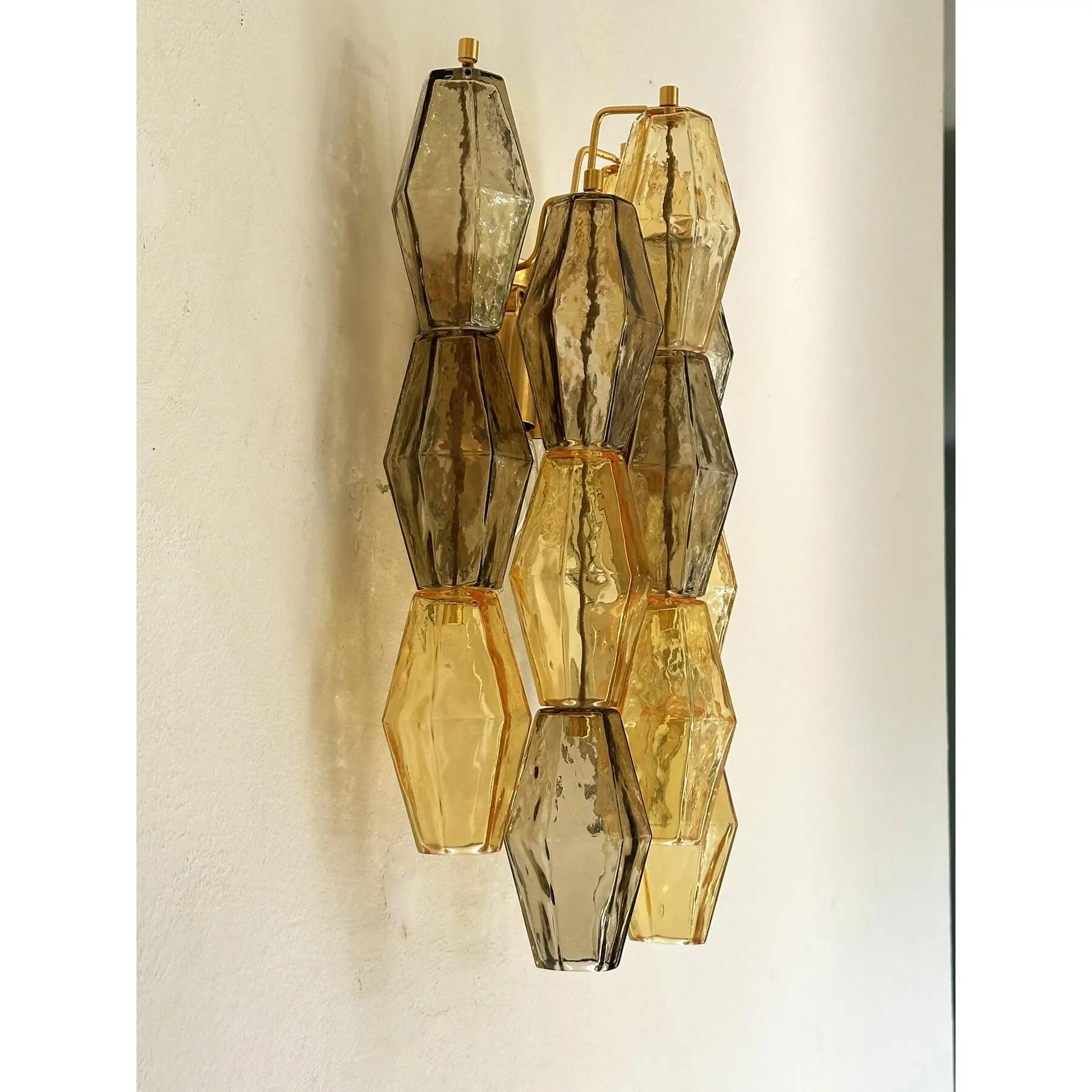 Contemporary Amber and Fumè “Poliedri” Murano Glass Wall Sconce in Venini S