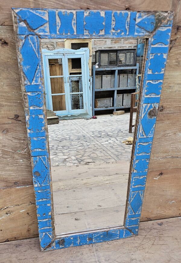 Ancien miroir Art déco en teck birman