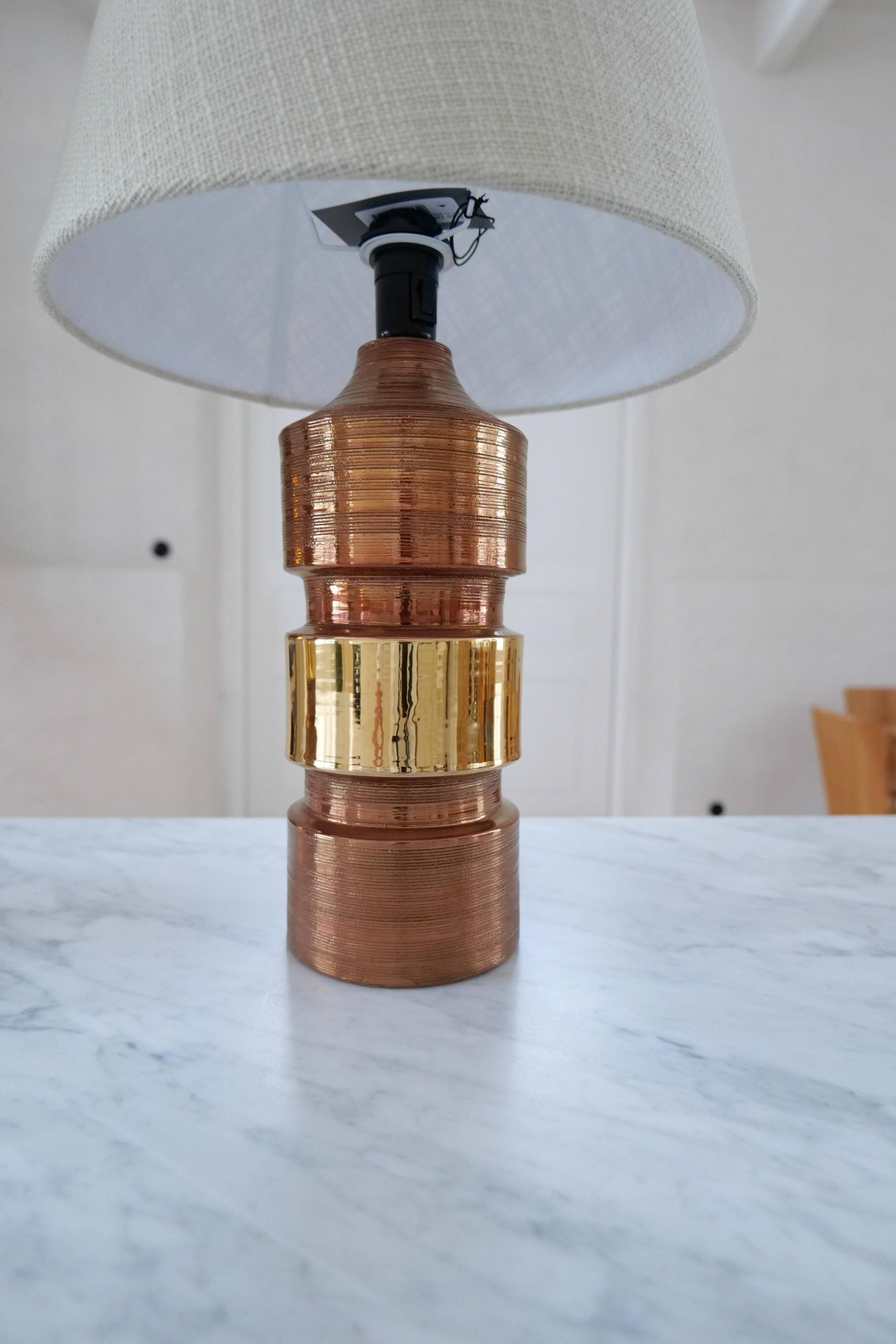 Vintage Bergboms Bitossi table lamps, ceramic with copper glaze, Sweden 1960s.