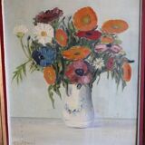 Huile sur toile ancienne bouquet de fleurs