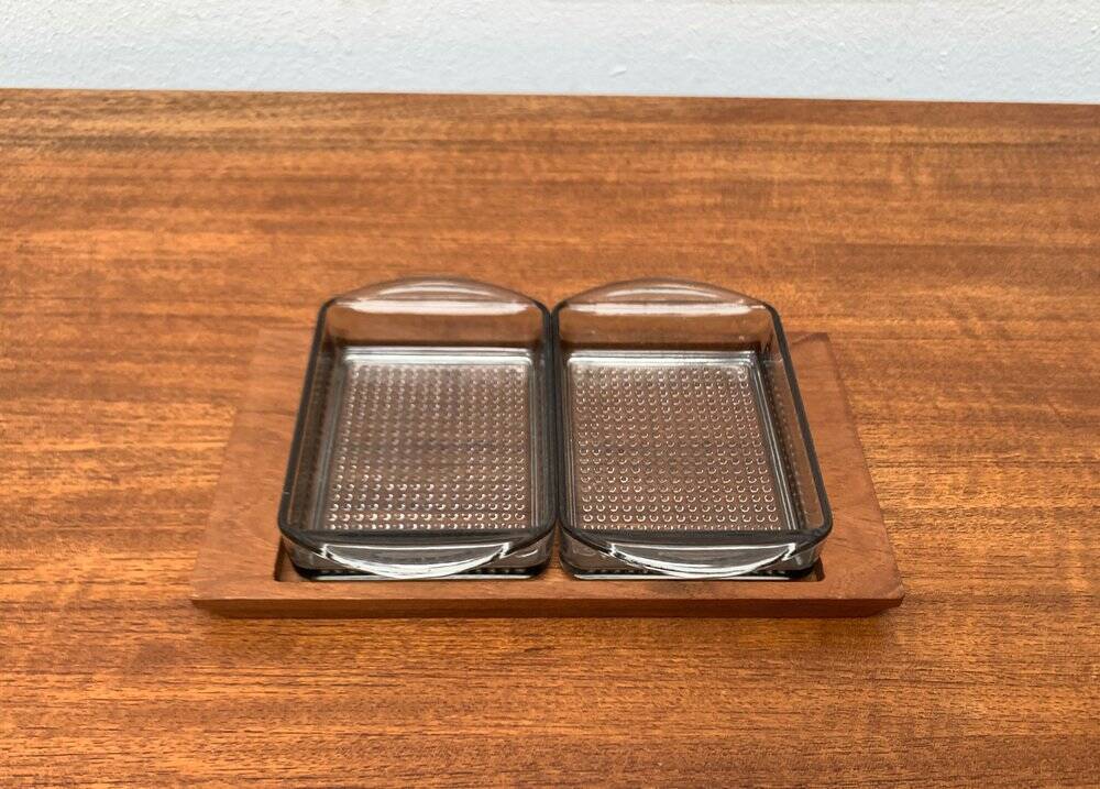 Plateau danois en teck du milieu du siècle avec verres de Lüthje Wood, lot de 3