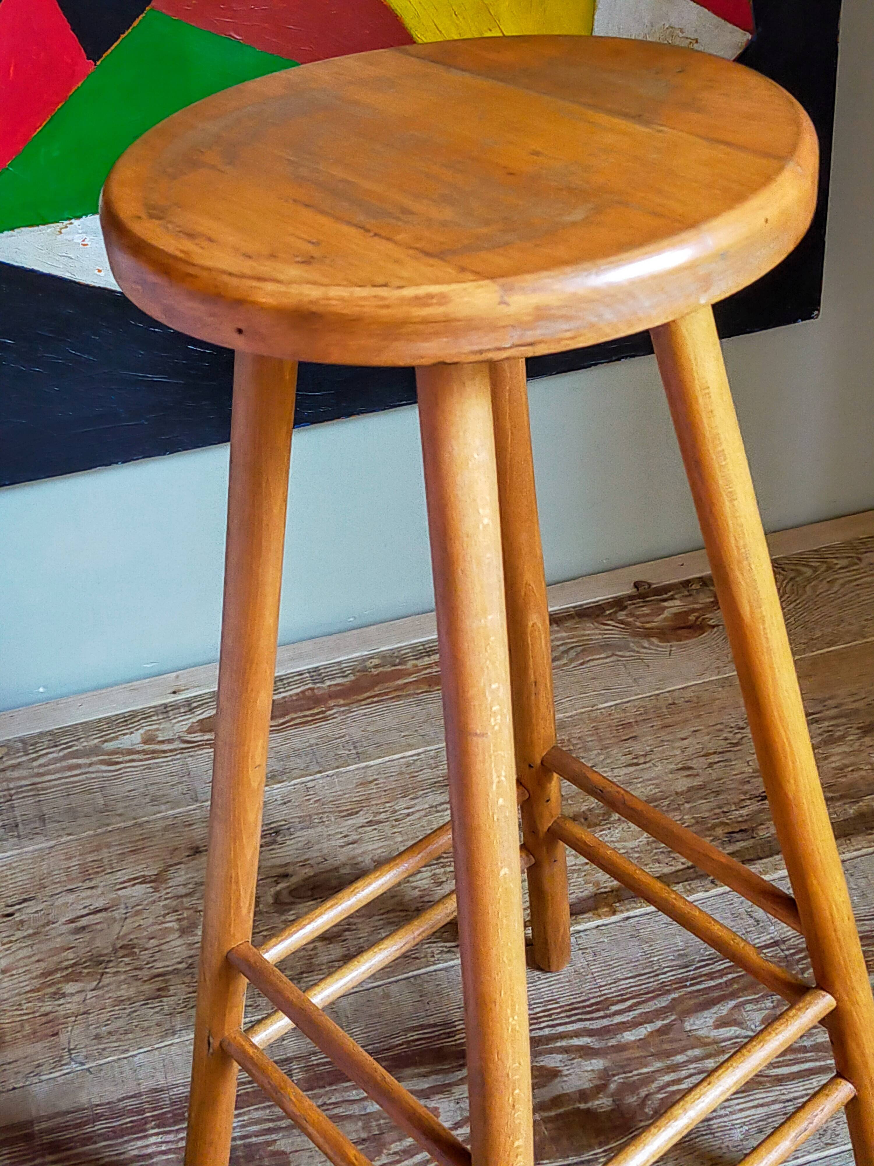 Vintage solid blond wood bar stool