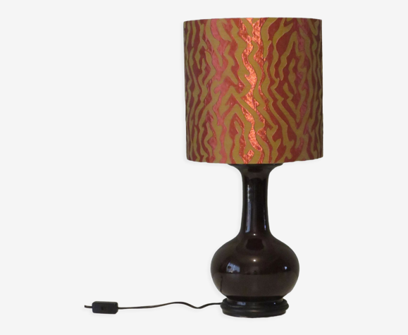 Lampe de table vintage orientale en céramique marron très foncé avec abat-jour sur mesure, Italie 19
