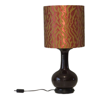 Vintage oriental table lamp in very dark brown ceramic with custom lampshade, Italy 19