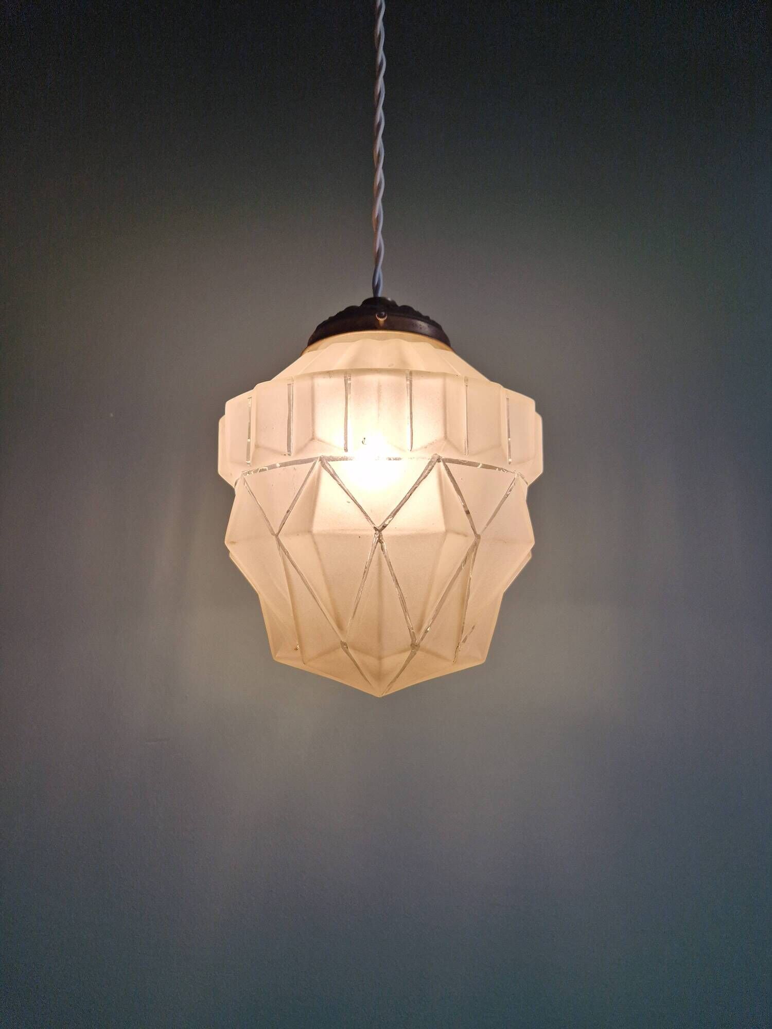 Art Deco pendant lamp in satin glass, 1920s-30s