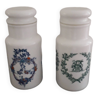 Paire de pots de pharmacie vintage en porcelaine