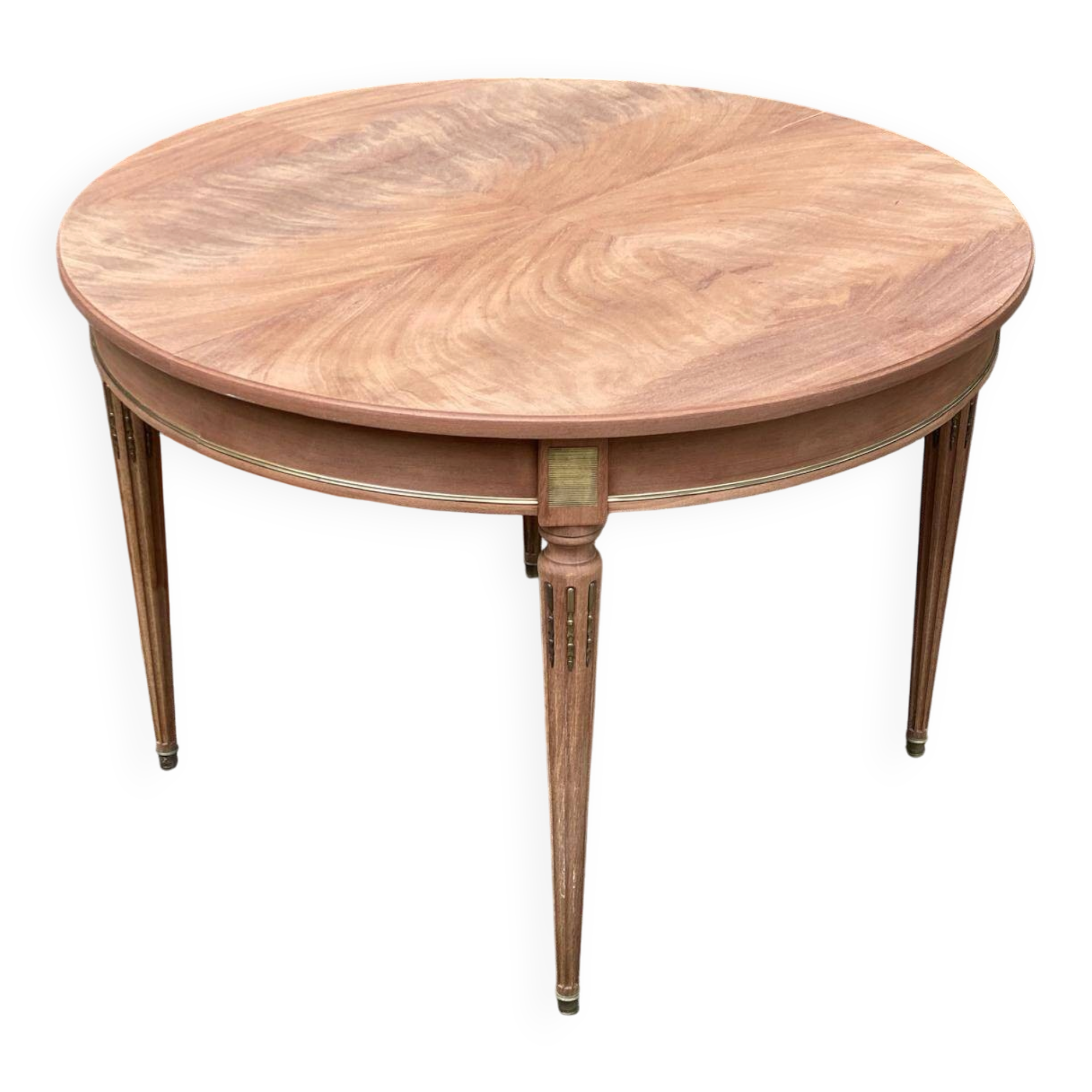 Table à manger ronde extensible Louis XVI décapée en acajou massif et laito