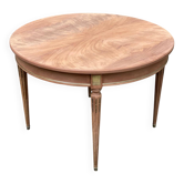 Round extendable dining table Louis XVI stripped in solid mahogany and lait.