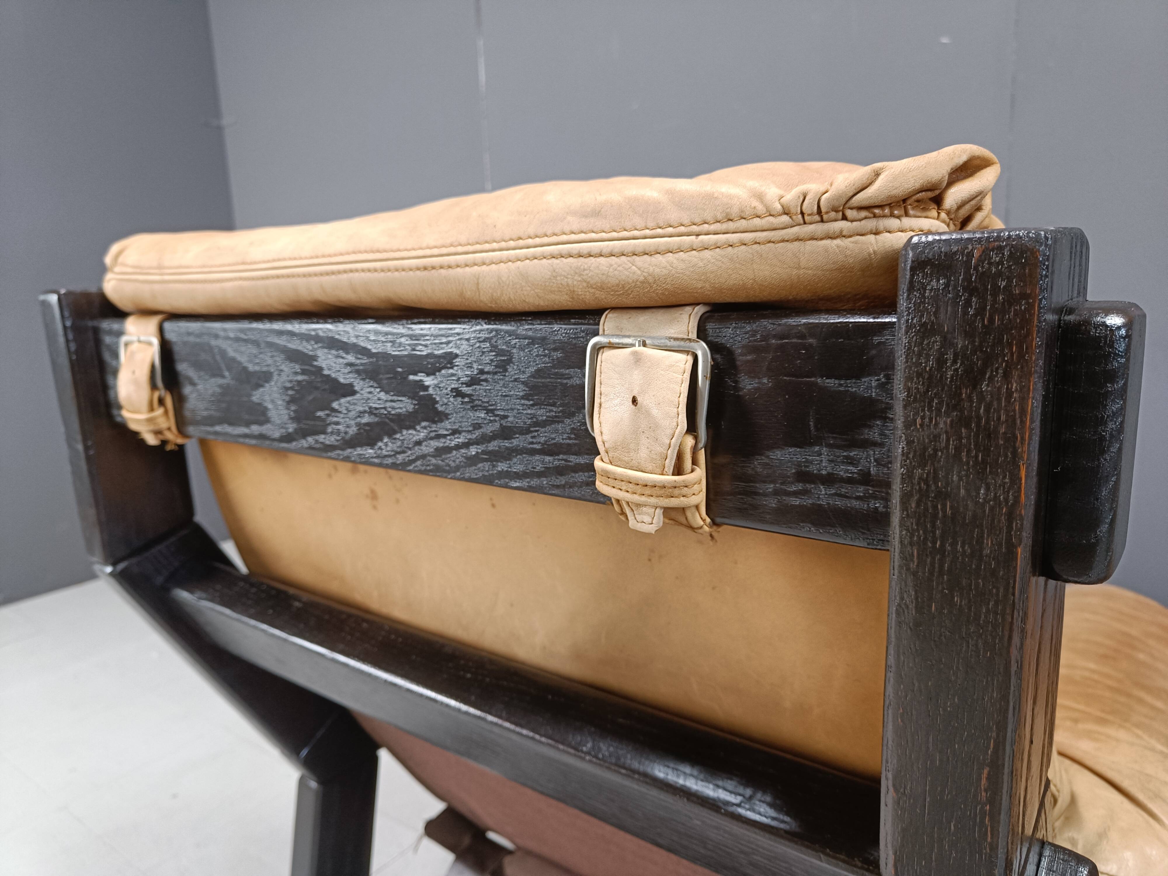 Vintage brown leather sofa set, 1960s