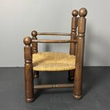 Brutalist French low rush oak side armchair by Charles Dudouyt ca 1940s