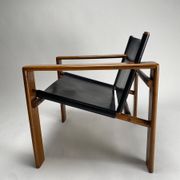 Mid-Century Armchairs in Wood & Leather attributed to Tarcisio Colzani, Italy, 1960s