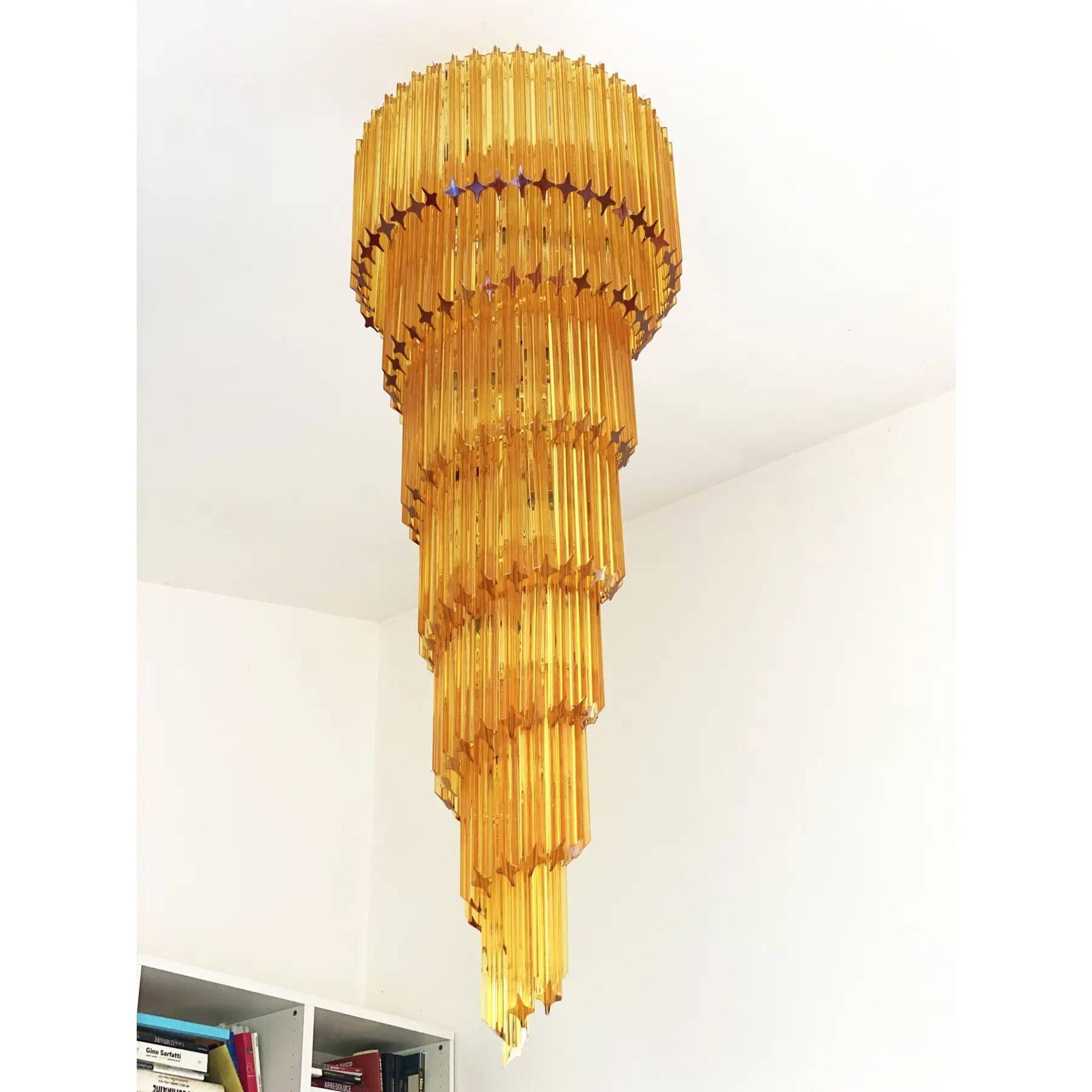 Contemporary Amber “Quadriedro” Murano Glass Twister Chandelier in Venini S