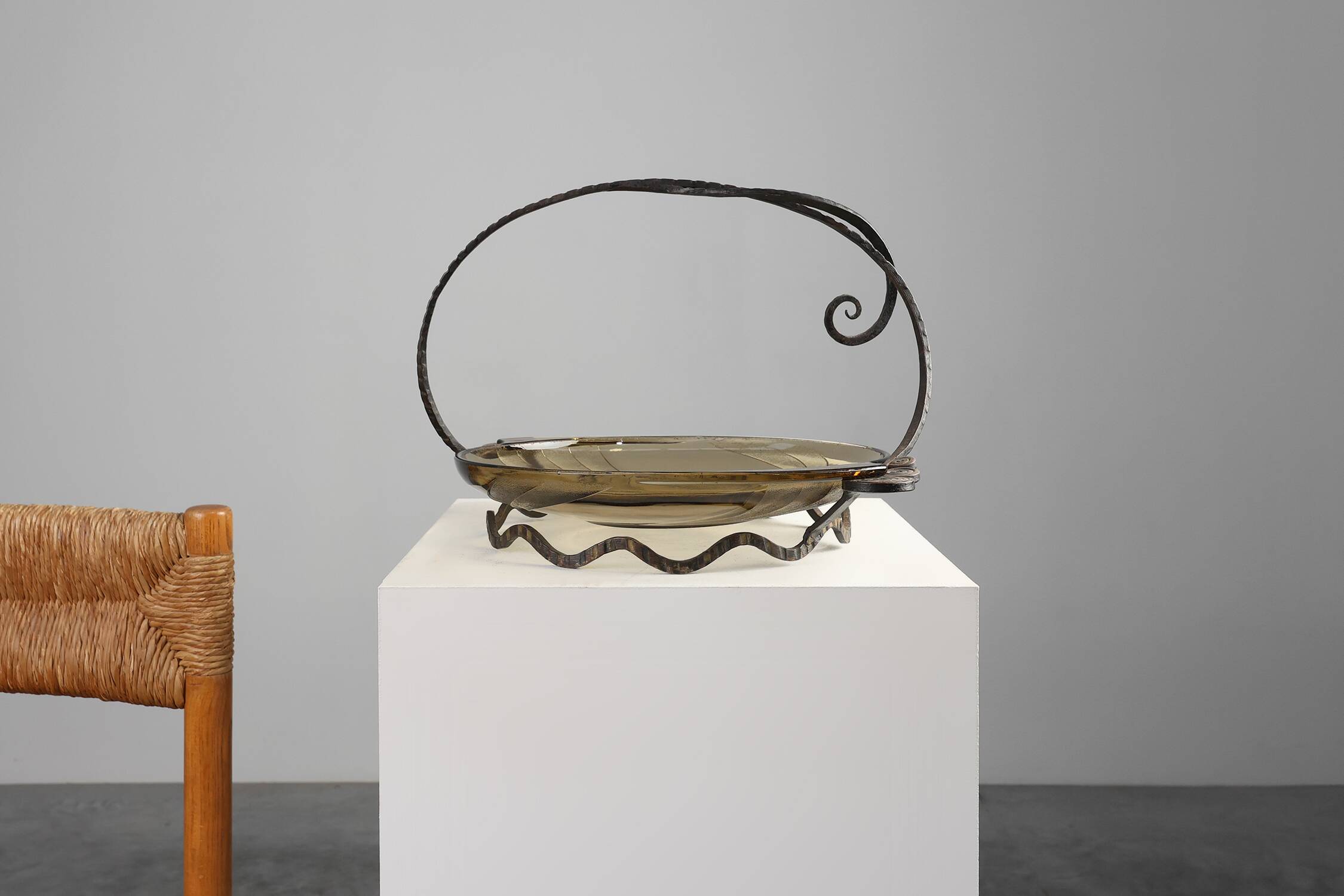 Glass and metal Art Deco Fruit Bowl, France 1920s