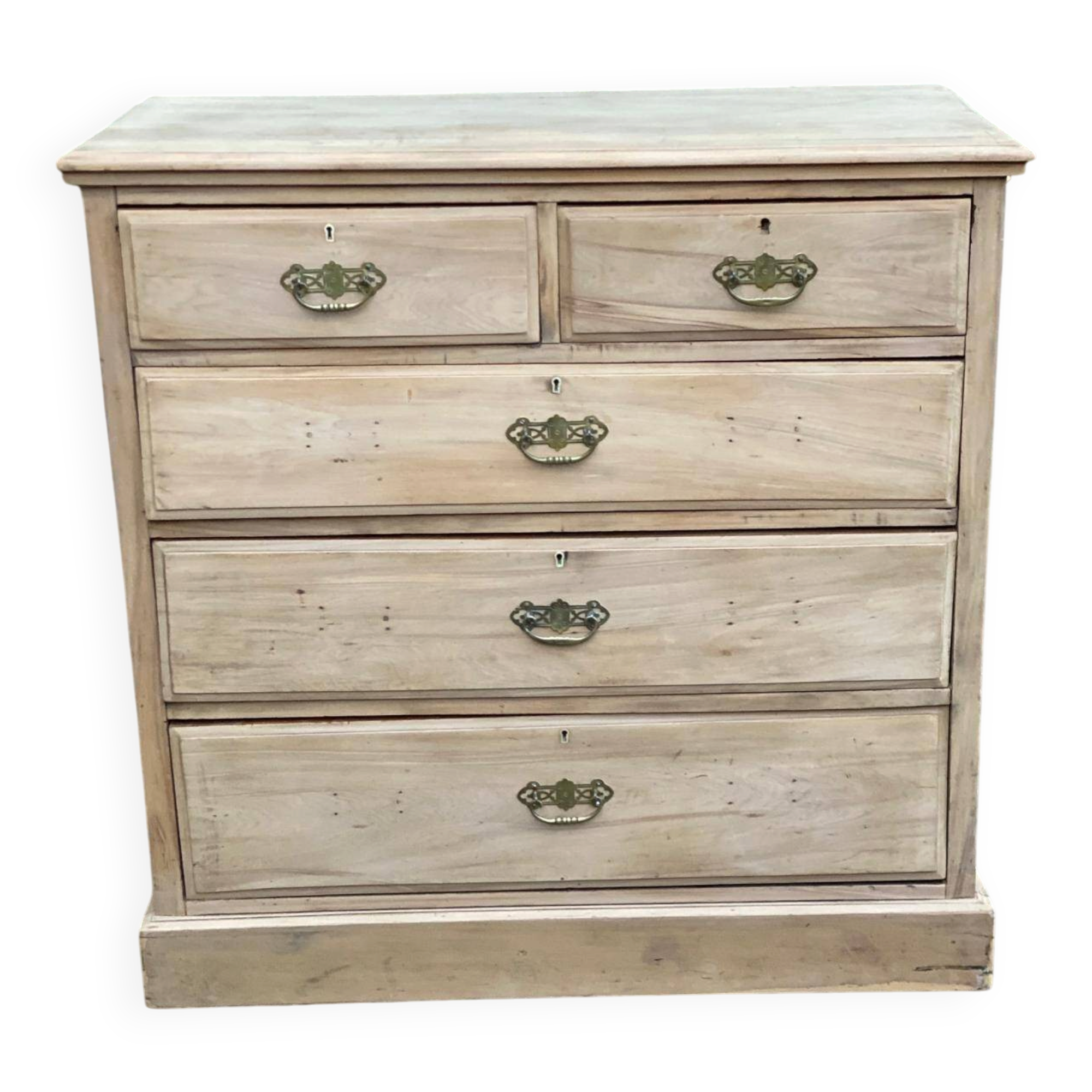 English stripped commode made of solid raw wood from the 19th century.