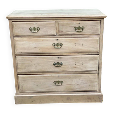 English stripped commode made of solid raw wood from the 19th century.