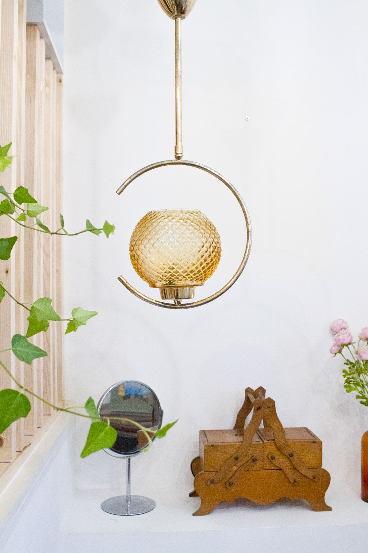 Hanging lamp brass and glass