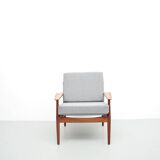 Chaise longue en teck danois grise par Glostrup, années 1950.