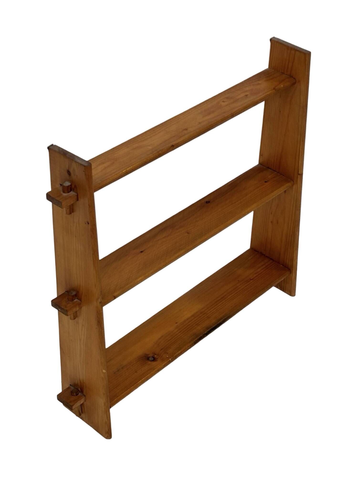 Vintage wooden wall shelve rack bookshelf in pinewood minimalist design