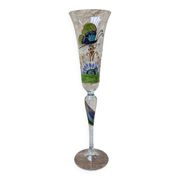 Flute à champagne Paul Nagel collection rêveries modèle Papillon peint main