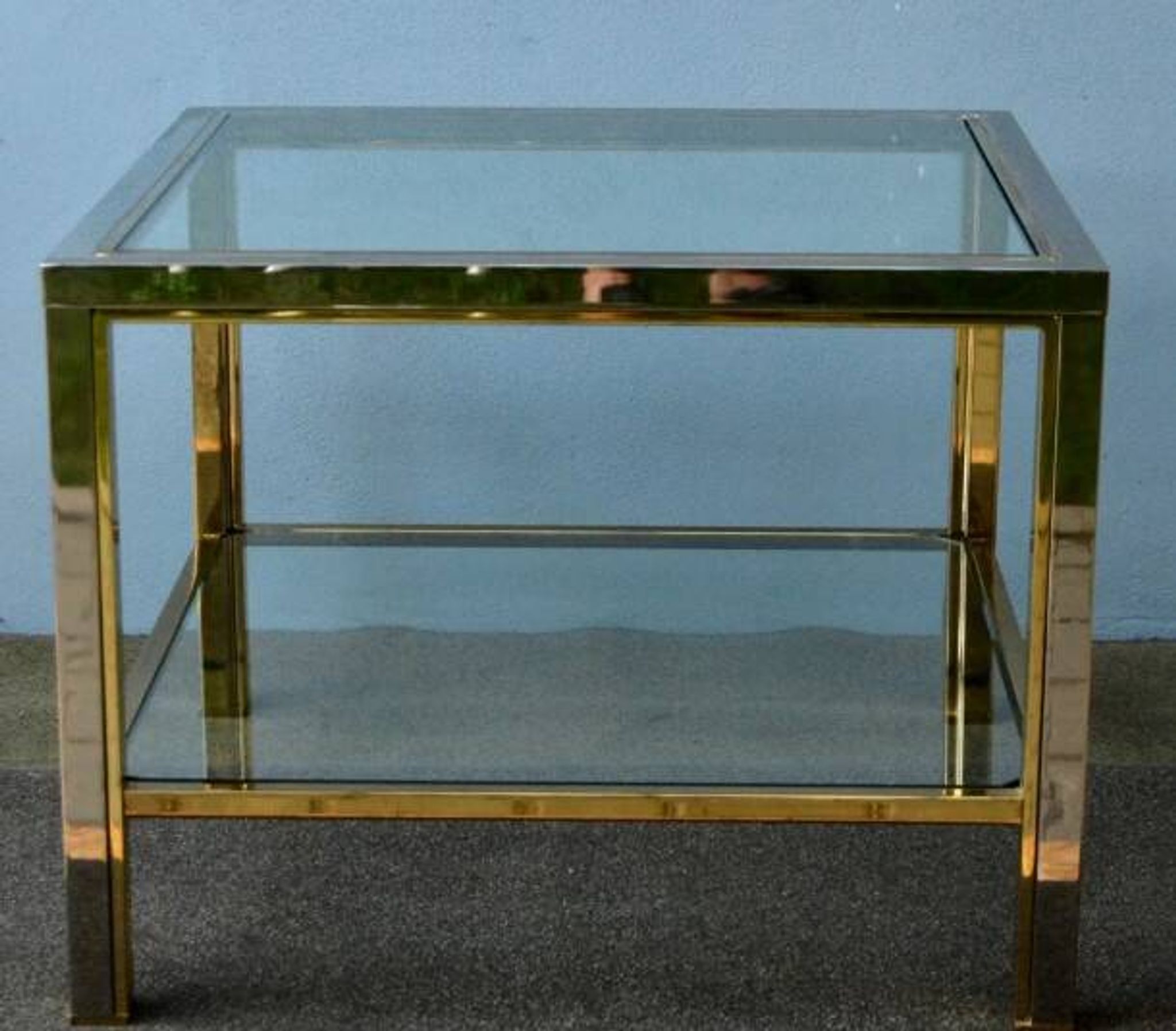 Table basse de style moderniste, style Romeo Rega en laiton et chrome