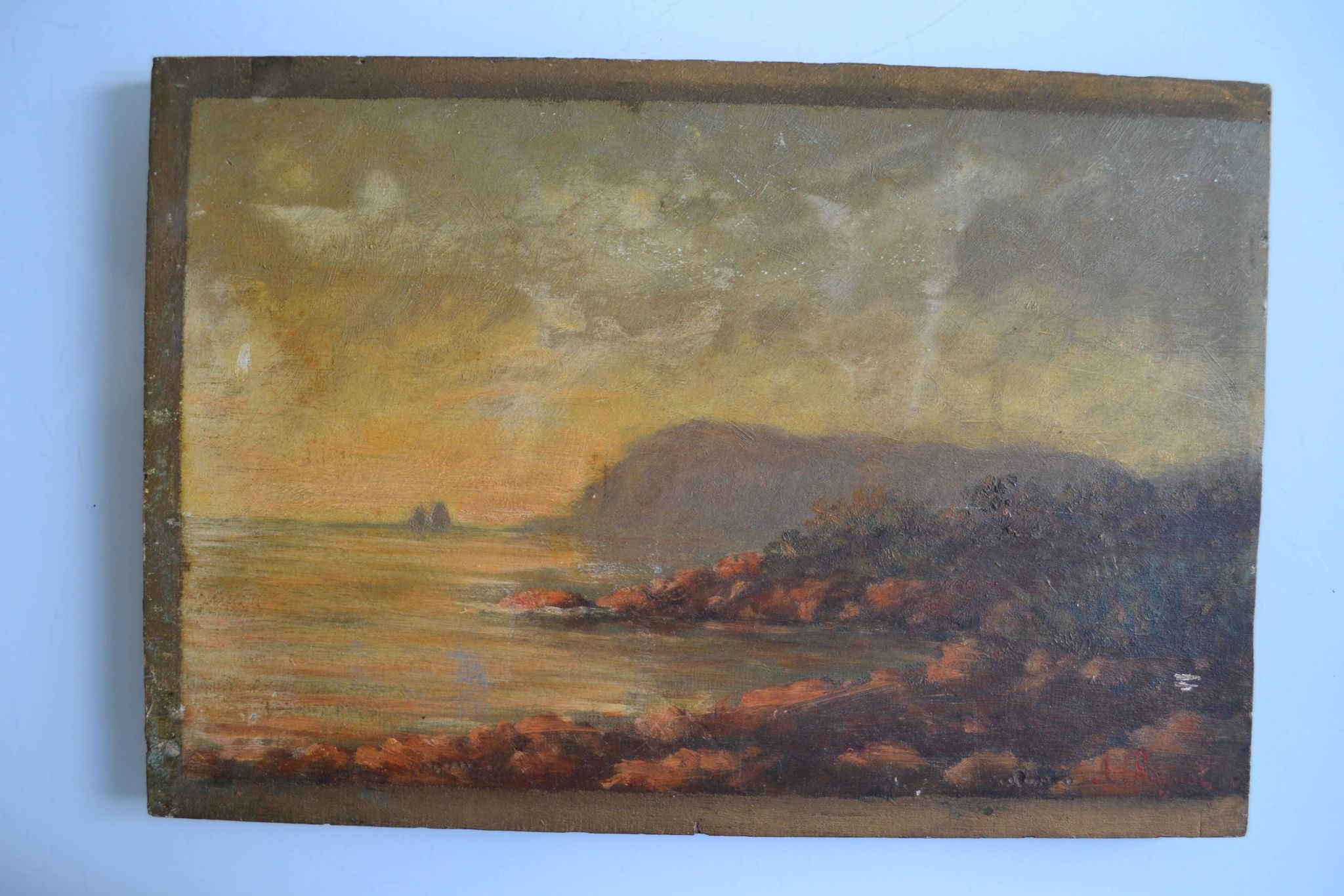 Old seaside painting HSP marine painting signed A. Raynal