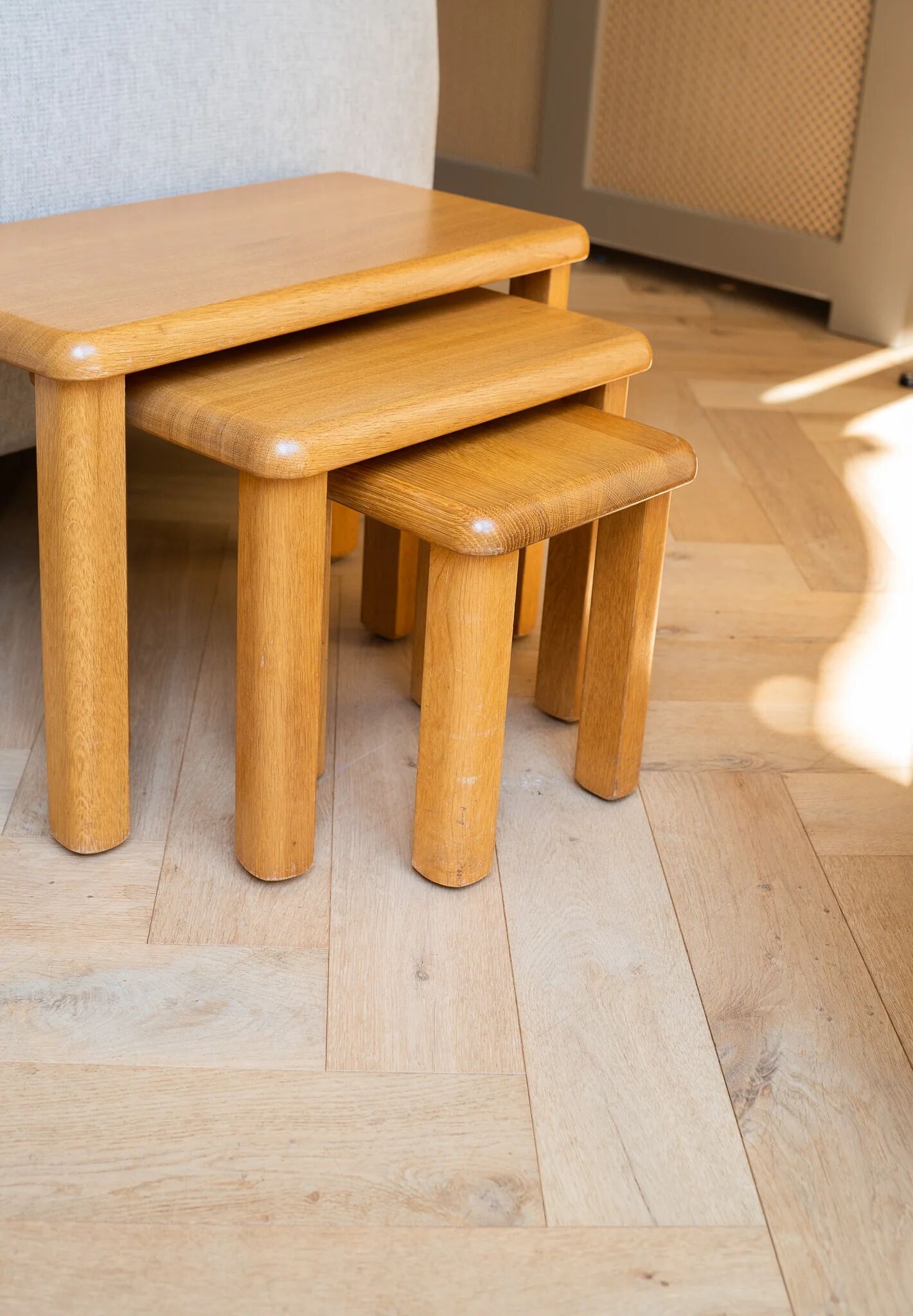 Vintage brutalist 60s/70s oak nesting tables