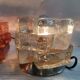 Brutalist solid bubble glass clear and red table lamps 1960s, set of 2