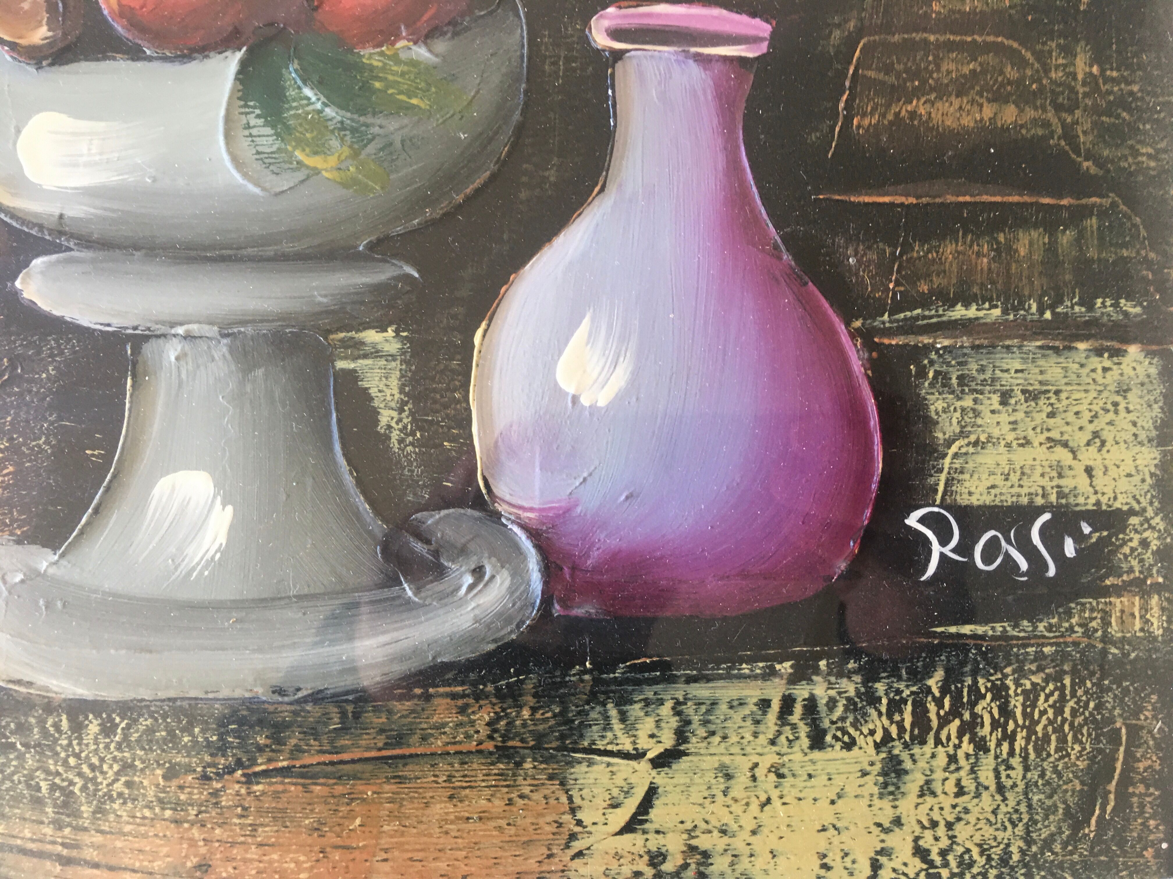 Still life oil on cardboard fruit compote