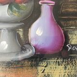 Still life oil on cardboard fruit compote