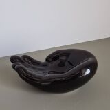 Vintage 1970s black ceramic hand-shaped trinket dish, retro decorative sculpture, centerpiece, home decor, soap dish