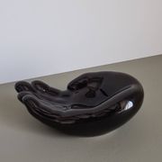 Vintage 1970s black ceramic hand-shaped trinket dish, retro decorative sculpture, centerpiece, home decor, soap dish
