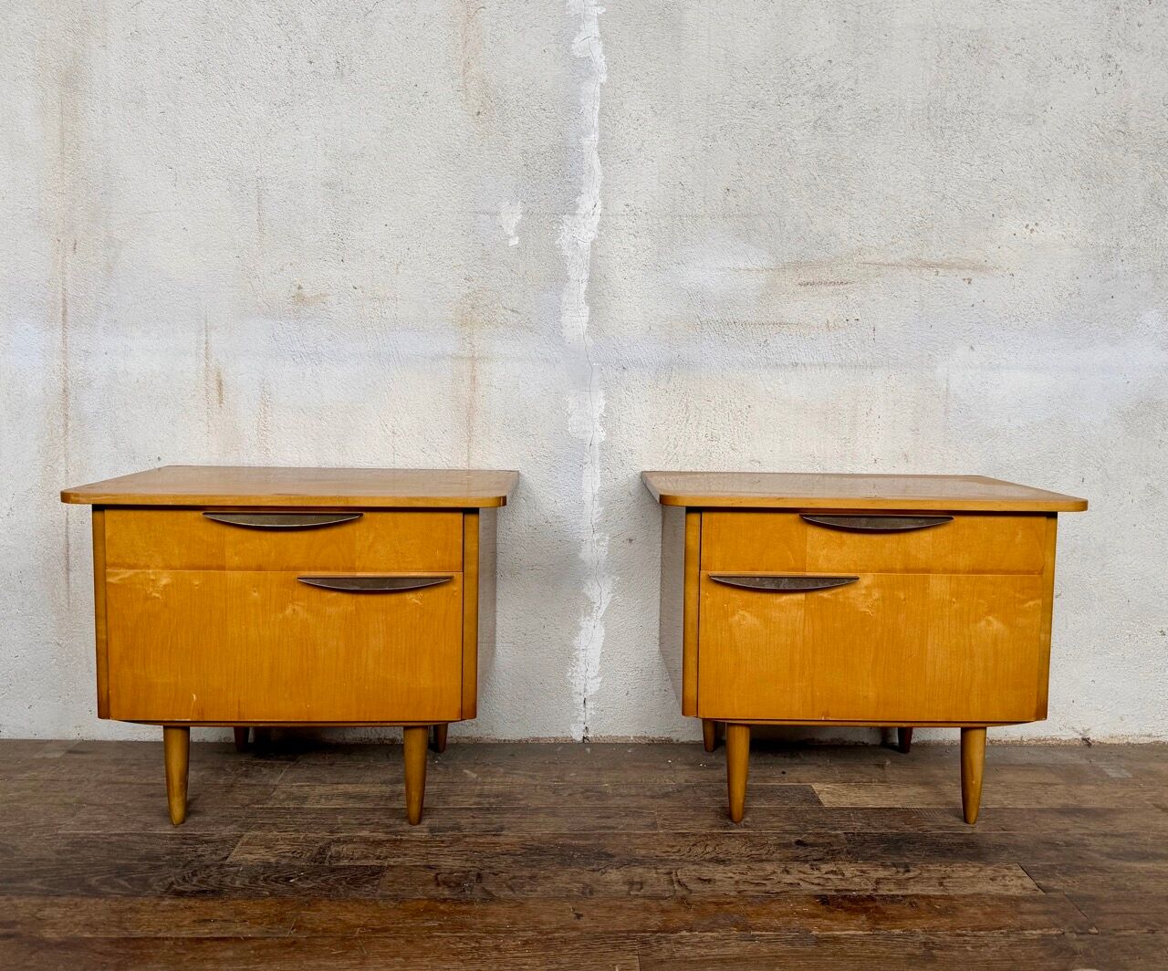 Vintage bedside tables / compass leg nightstand