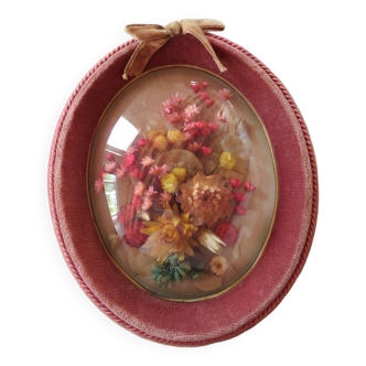 Vintage curved glass frame dried flowers