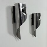 Pair of vintage wall lights, chrome metal, France, 1970.