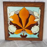 Leaf earthenware checkered underside and maronnier bug - autumn atmosphere - deb. XXth